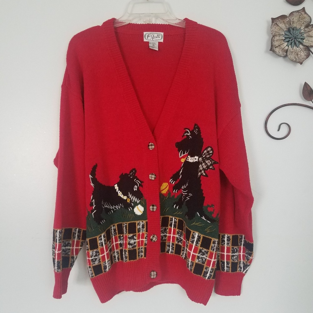 VTG Oversized Scottish Terrier Cardigan Sweater